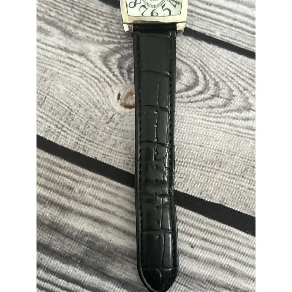 Silver Tone White Dial Black Band Women’s Quartz Watch